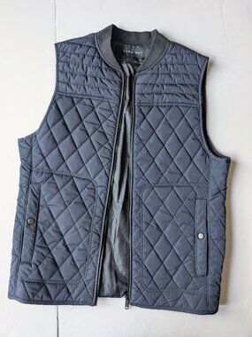 Zara Men Diamond Quilted Vest Jacket Navy Full Zip Nylon Preppy Men's Sz:M